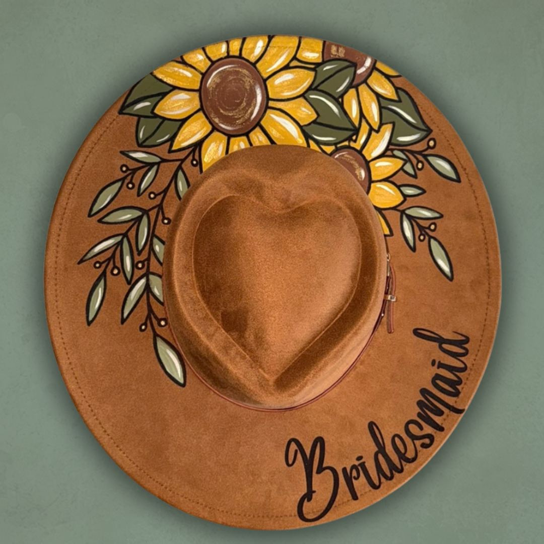 Sunflower Bridesmaid Painted Hat (Heart Crown)