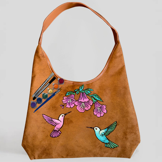 Paint Your Own Shoulder Bag Art Kit - Spring Hummingbird