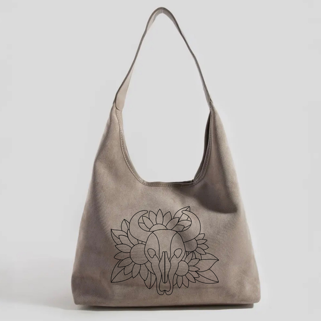 Laser Burned Hand Bag - Sunflower Steer Skull