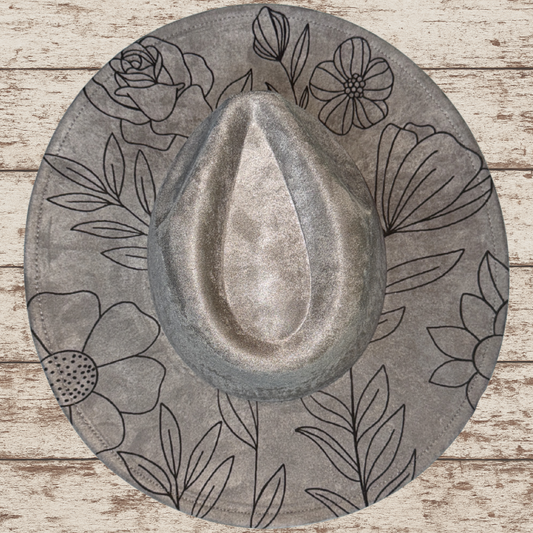 Laser Burned Wide Brim Hat - Wildflowers