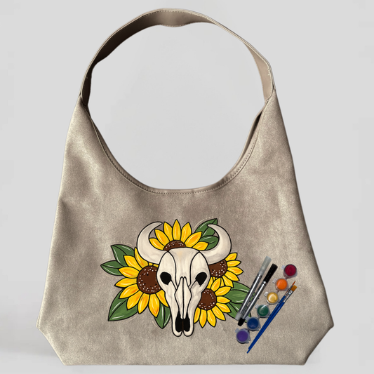 Paint Your Own Shoulder Bag Art Kit - Sunflower Steer Skull