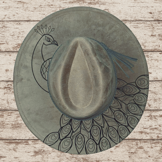 Laser Burned Wide Brim Hat - Peacock