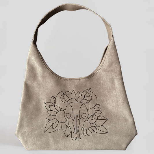 Laser Burned Hand Bag - Sunflower Steer Skull