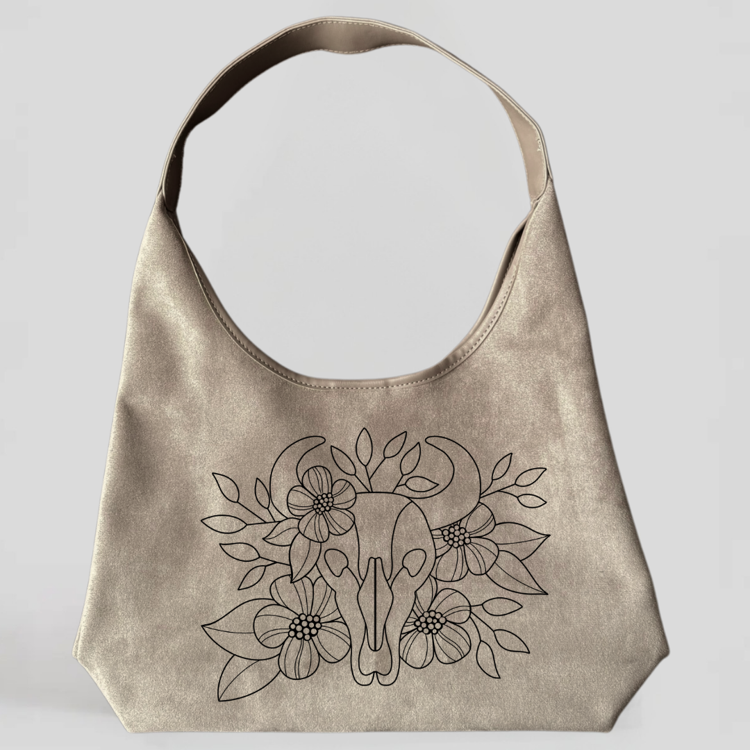 Laser Burned Hand Bag - Steer Skull