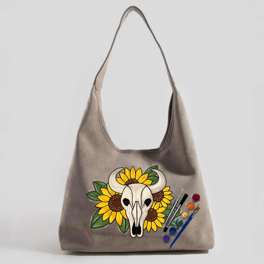 Paint Your Own Shoulder Bag Art Kit - Sunflower Steer Skull