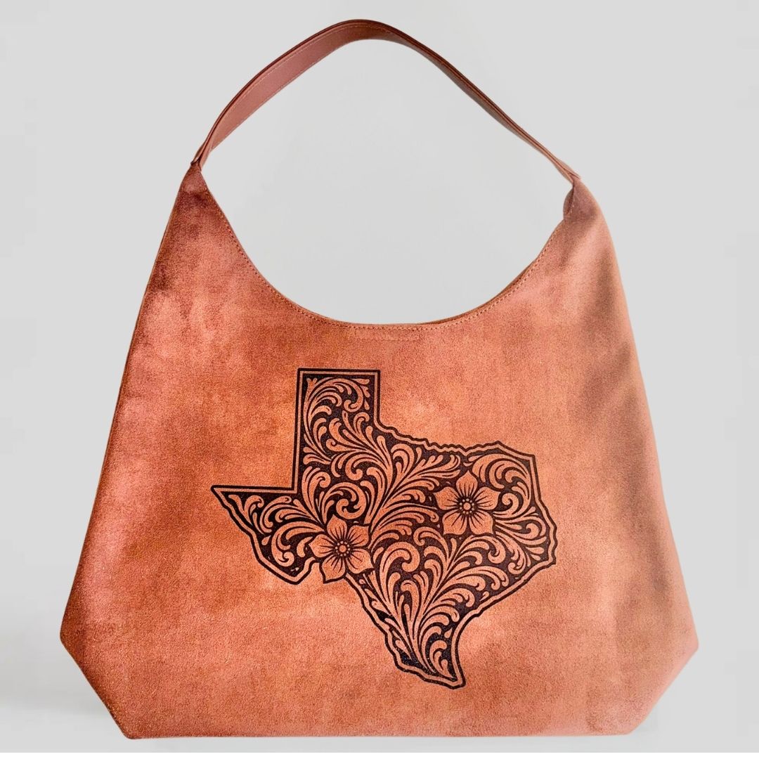 Laser Burned Shoulder Bag - Western Tooled Leather State