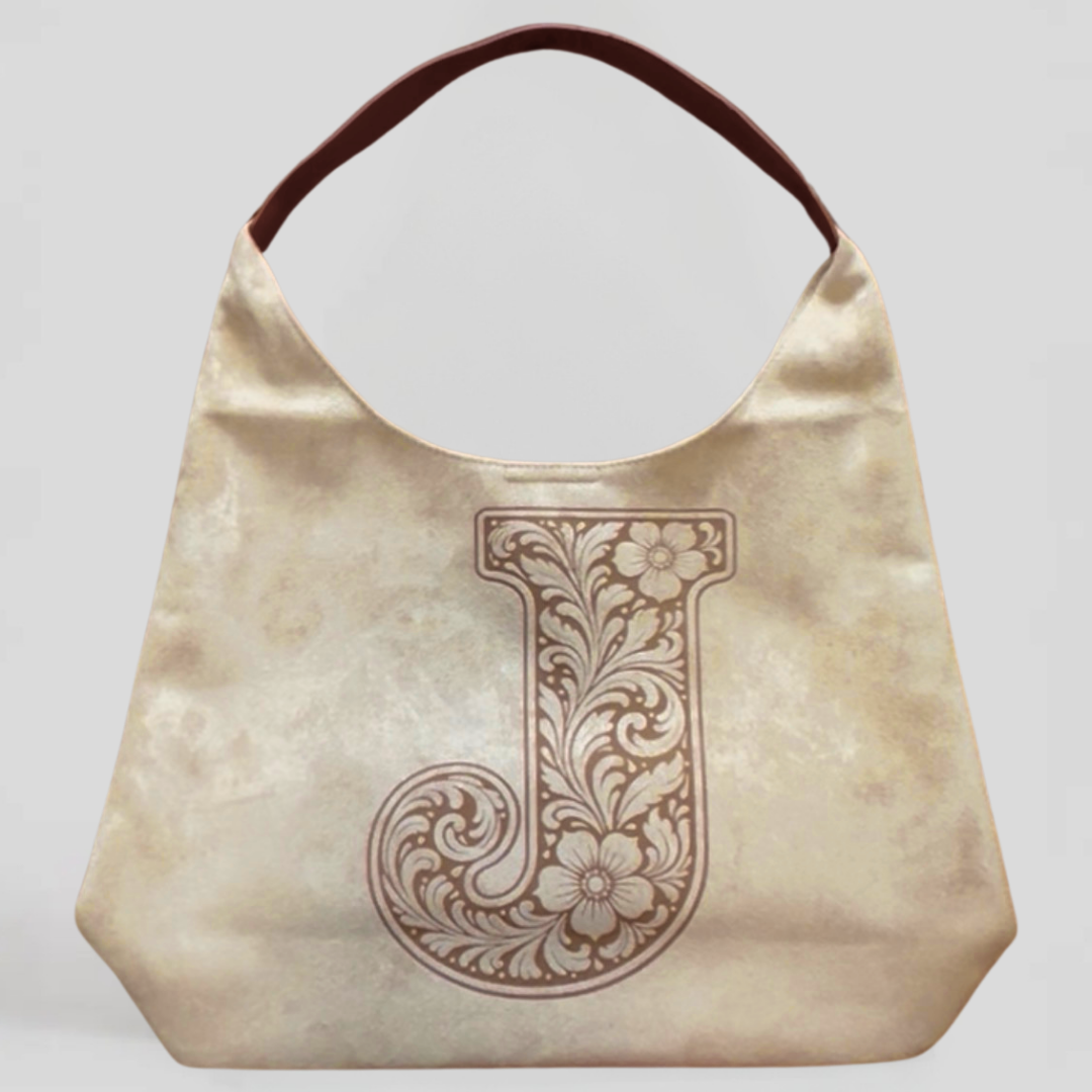 Laser Burned Shoulder Bag - Western Tooled Leather Letter