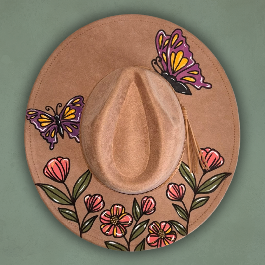 Butterflies & Flowers Painted Hat