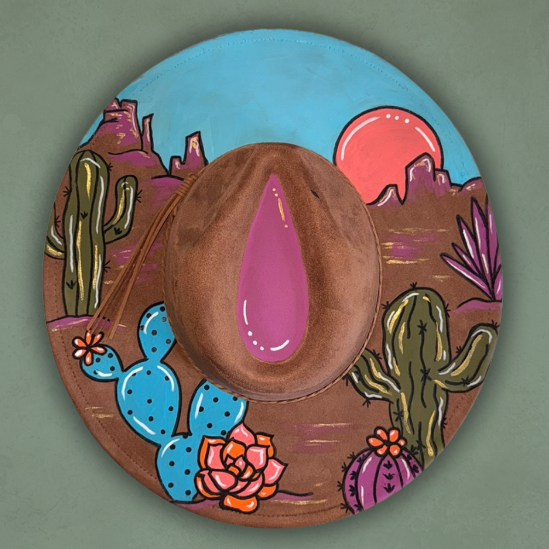 Cactus Sunset Painted Hat
