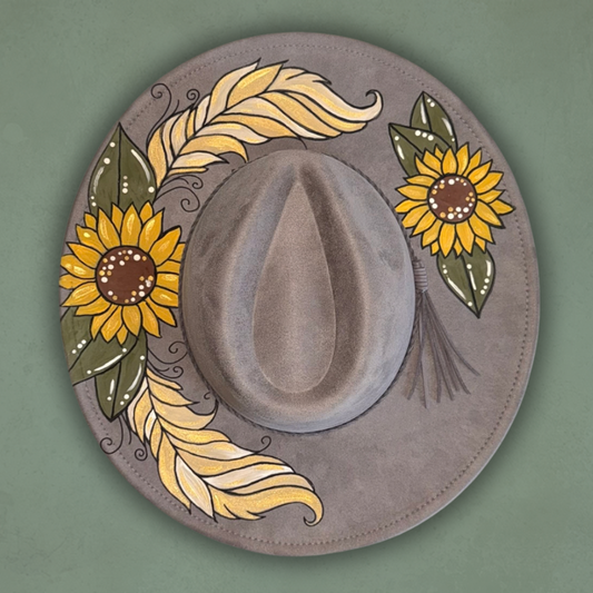Feathers & Sunflowers Painted Hat