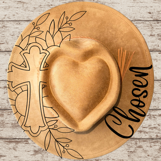 Laser Burned Wide Heart Brim Hat - Chosen