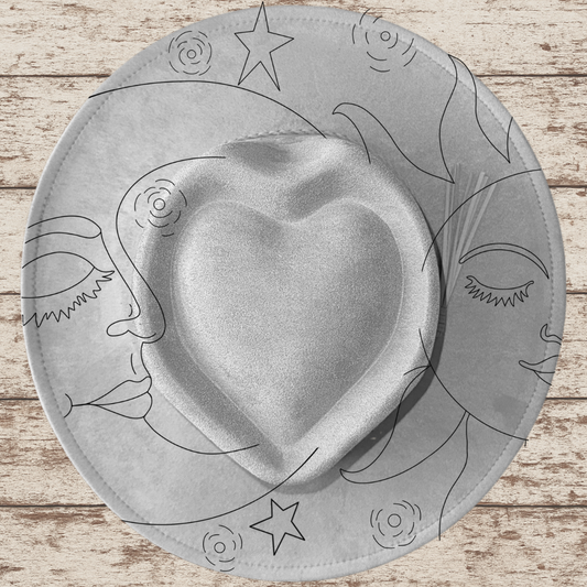 Laser Burned Wide Brim Heart Hat - Sun & Moon