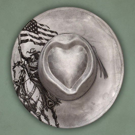 Laser Burned Wide Brim Heart Hat - American Pride