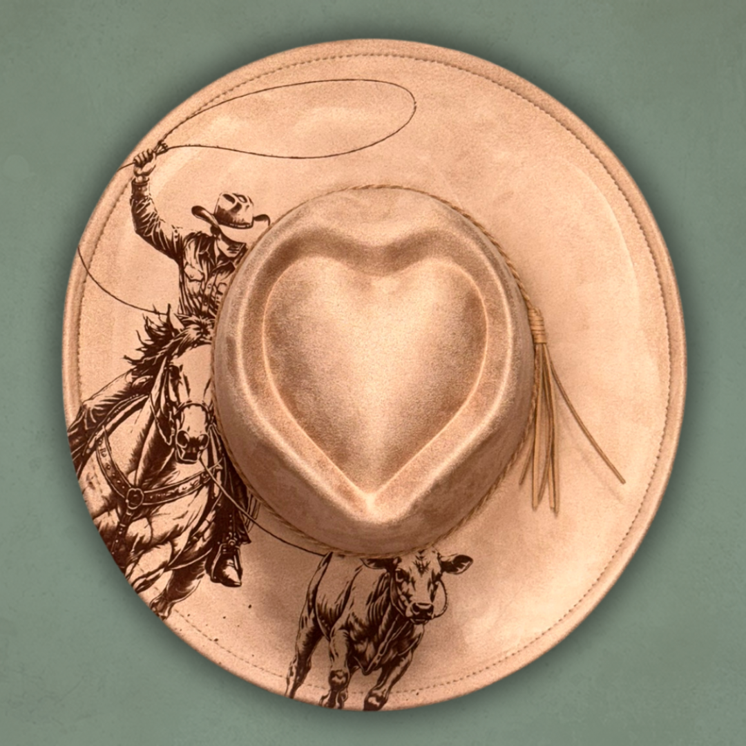 Laser Burned Wide Brim Heart Hat - Roper