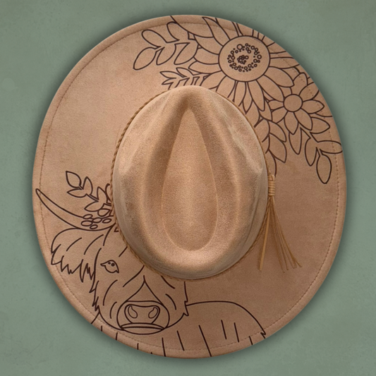 Laser Burned Wide Brim Hat - Honey Highlander