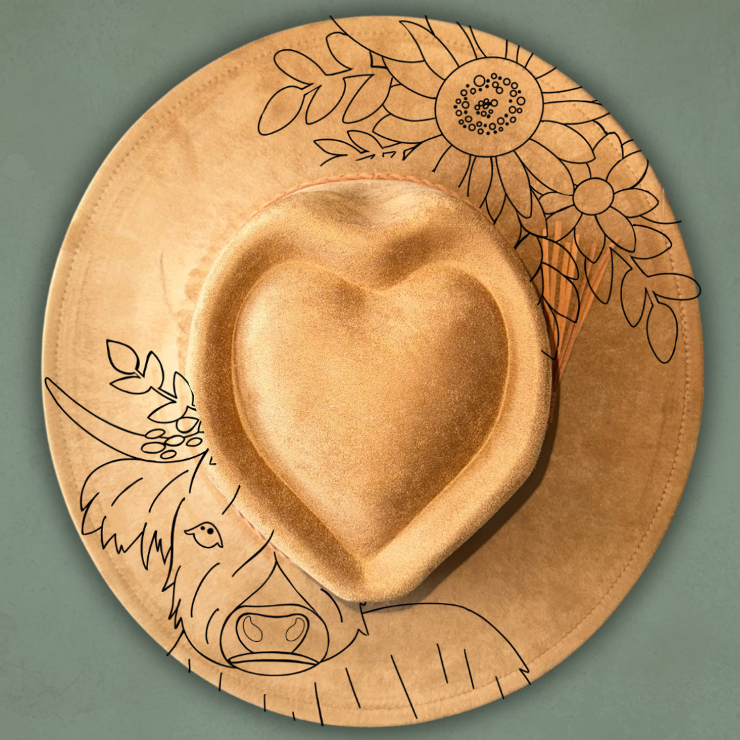 Laser Burned Wide Brim Heart Hat - Honey Highlander
