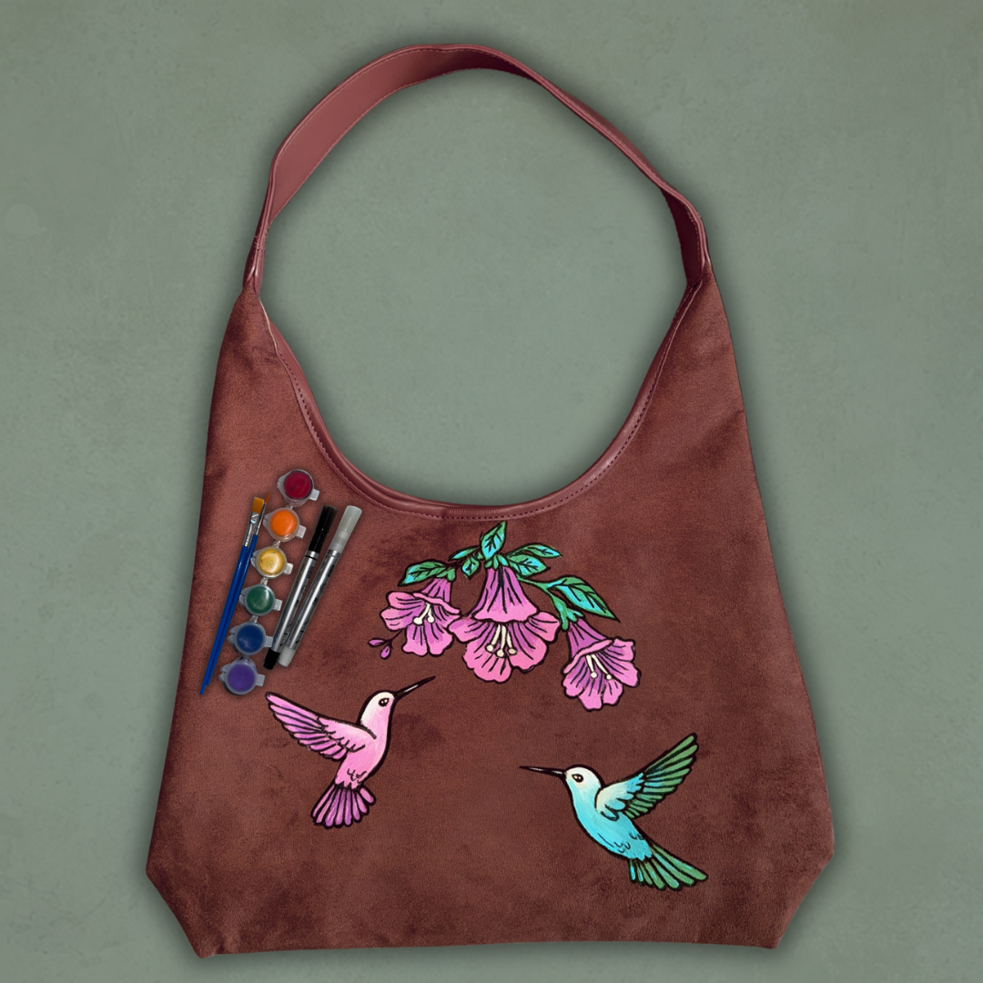 Paint Your Own Shoulder Bag Art Kit - Spring Hummingbird