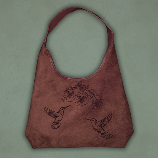 Laser Burned Shoulder Bag - Spring Hummingbirds