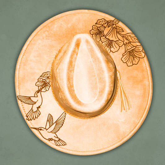 Laser Burned Wide Brim Hat - Spring Hummingbirds