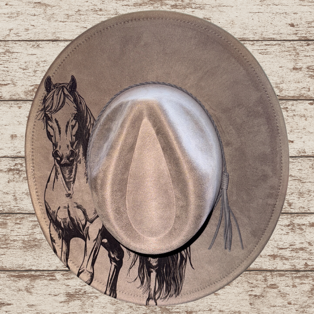 Laser Burned Wide Brim Hat - Horse