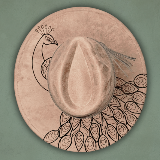 Laser Burned Wide Brim Hat - Peacock