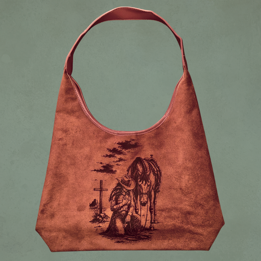 Laser Burned Shoulder Bag - Praying Cowgirl