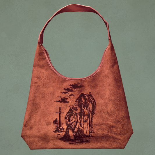 Laser Burned Shoulder Bag - Praying Cowgirl