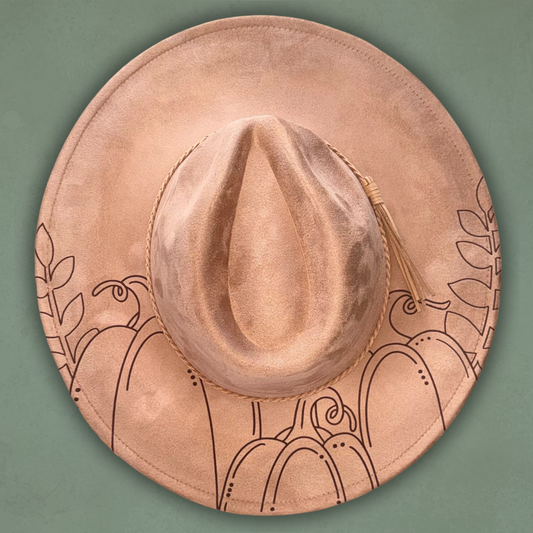 Laser Burned Wide Brim Hat - Pumpkin Patch