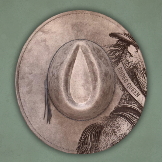 Laser Burned Wide Brim Hat - Rodeo Queen