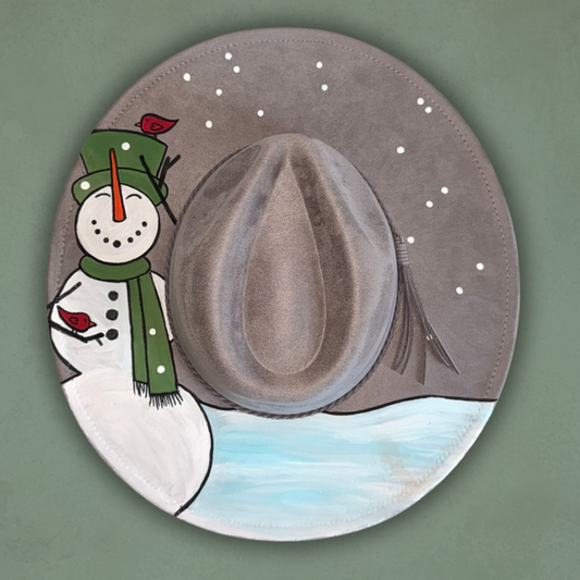 Smiling Snowman Painted Hat