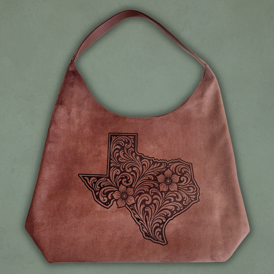 Laser Burned Shoulder Bag - Western Tooled Leather State