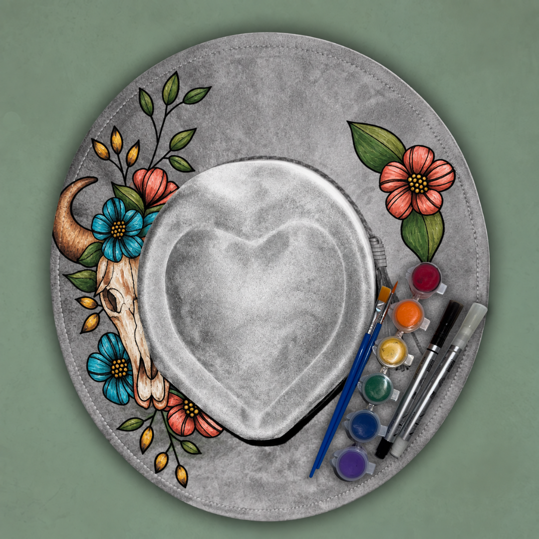 Paint your own Heart Hat Art Kit - Steer Skull