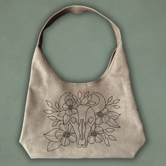 Laser Burned Hand Bag - Steer Skull