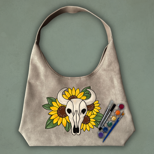 Paint Your Own Shoulder Bag Art Kit - Sunflower Steer Skull