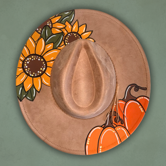 Sunflowers & Pumpkins Painted Hat