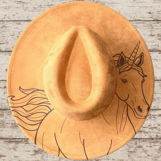Laser Burned Wide Brim Hat - Unicorn