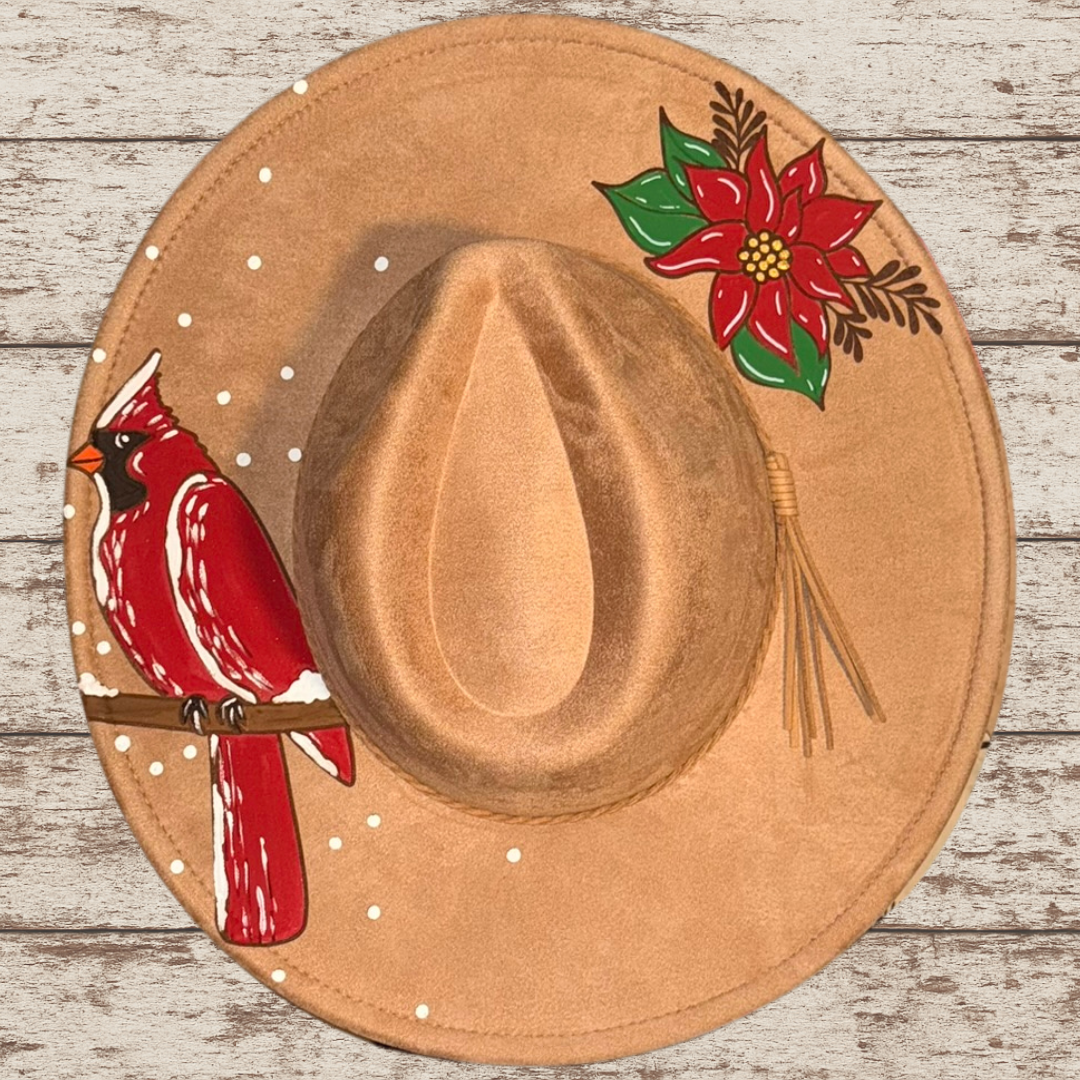 Laser Burned Wide Brim Hat - Winter Cardinal