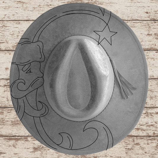 Laser Burned Wide Brim Hat - Vintage Santa