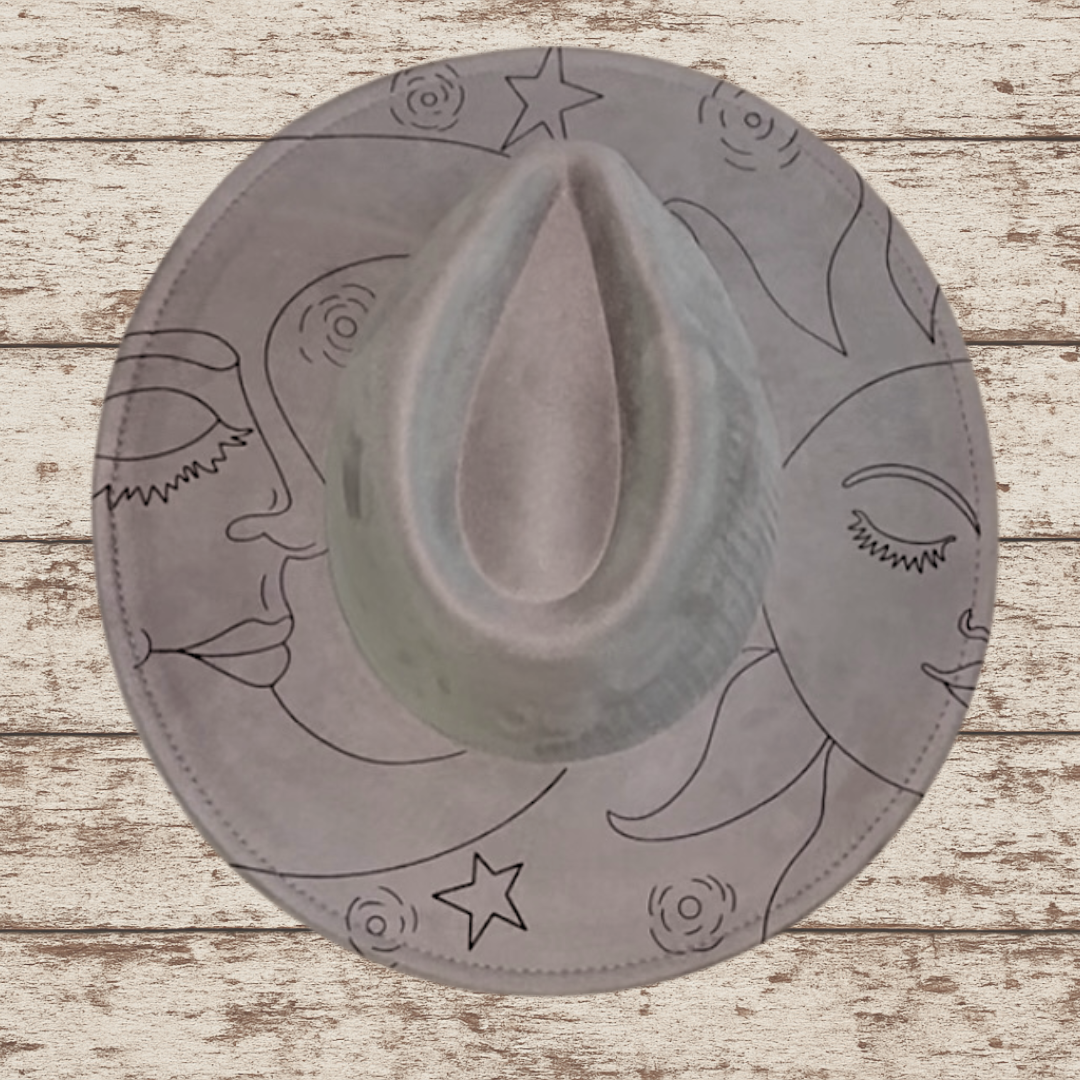 Laser Burned Wide Brim Hat - Sun & Moon