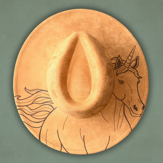 Laser Burned Wide Brim Hat - Unicorn