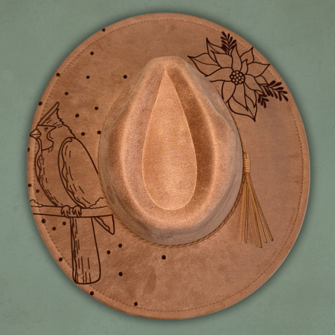 Laser Burned Wide Brim Hat - Winter Cardinal