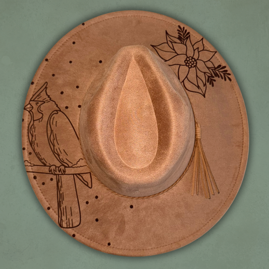 Laser Burned Wide Brim Hat - Winter Cardinal